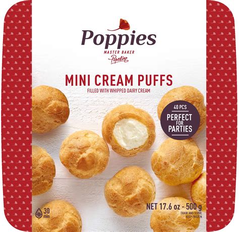 Poppies Frozen Mini Cream Puffs Filled with Rich Vanilla Dairy Cream, 17.6 oz, 40 Count ...