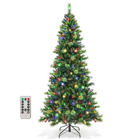 Topbuy 8 FT Artificial Christmas Tree Pre-lit Xmas Tree with 1272 Branch Tips Pine Needles 500 ...