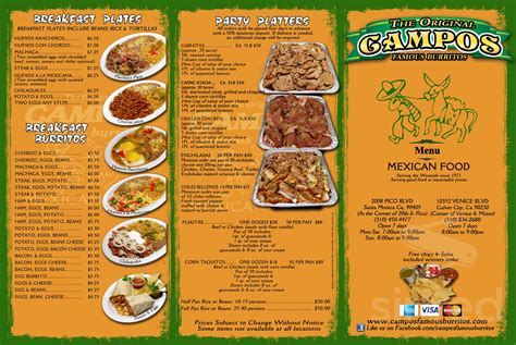 Campos menu in Simi Valley, California, USA