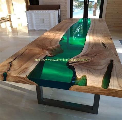 Wooden Epoxy Dining Table Top / Resin Table, Green River Table, Epoxy ...