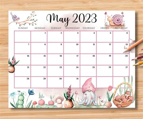 Editable May 2023 Calendar Hello Spring With Cute Gnome & - Etsy India