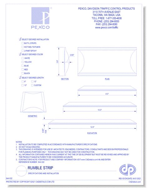 Rumble Strips - Pexco, Davidson Traffic Control Products - CADdetails