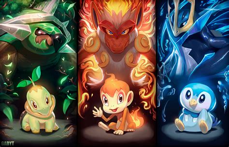 Pokemon - Sinnoh Starters by Gaby-T on DeviantArt