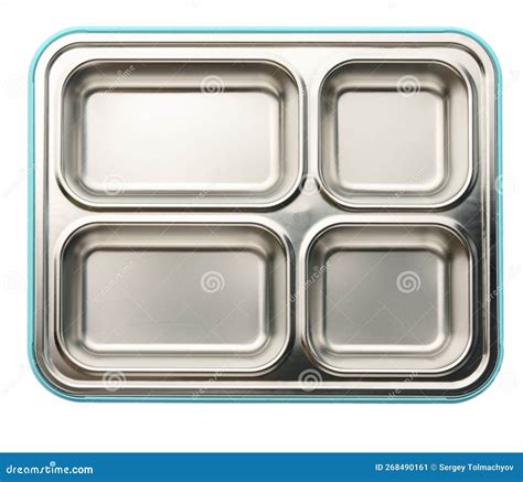 Empty Lunch Box with Metal Compartments Isolated on White Background. Stock Image - Image of ...