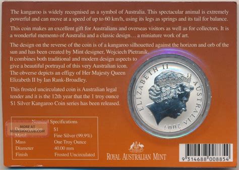 2004 Australian 1 Oz Silver Kangaroo Frosted Uncirculated 1 Dollar Coin