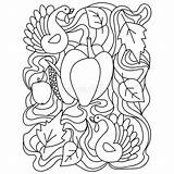 Thanksgiving Coloring Page Two Turkeys Pumpkin And Corn With Ornate  sketch template