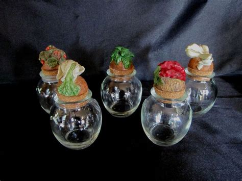 SHONFELD'S GLASS SPICE JARS with CORK STOPPERS - Each Topped w/a ...