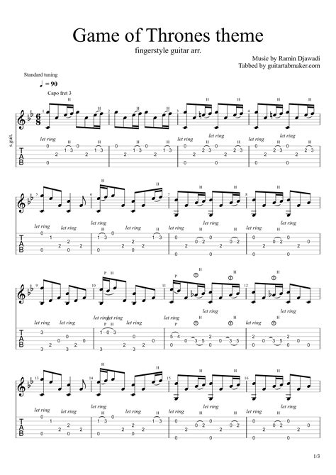 Game of Thrones theme fingerstyle TAB (PDF)