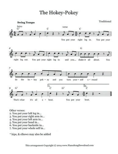 The Hokey Pokey - Free Lead Sheet with melody, lyrics and chords