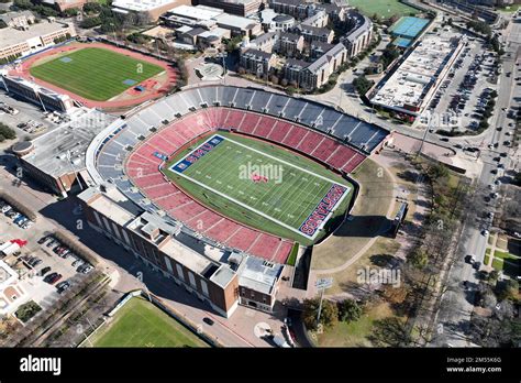 A general overall aerial view of Gerald J. Ford Stadium (right) and the Washburne Soccer and ...