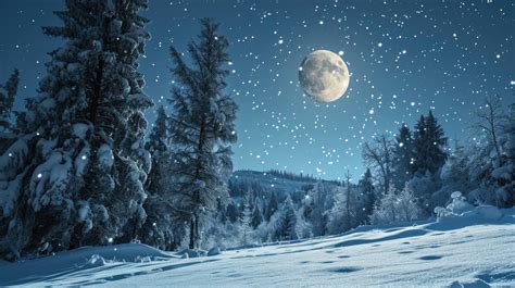 full moon over snowy landscape, winter night wallpaper, peaceful ...