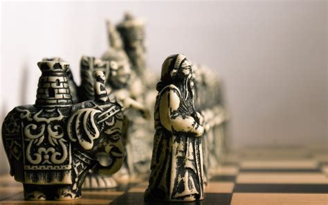 Beige and black chess pieces, photography, chess, board games, closeup ...