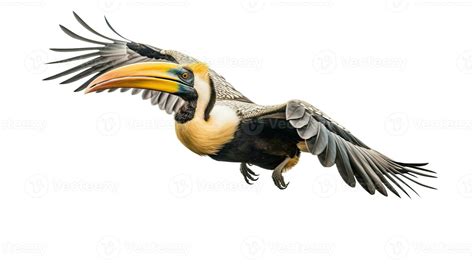 A Great hornbill Flying on a white background. Generative Ai 28296175 ...