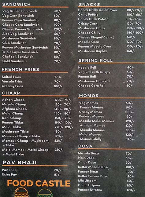 Menu at Food Castle, Kharar