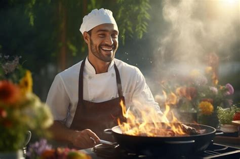 Premium AI Image | adult caucasian chef man at outdoors