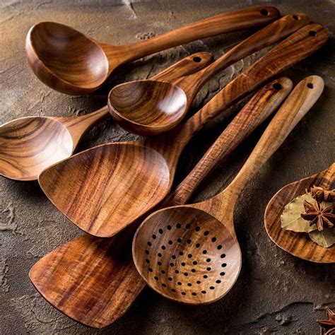 Thailand Teak Natural Wood Tableware Spoon Set in 2020 (With images ...