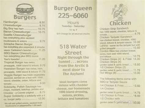 Menu of Burger Queen in Ketchikan, AK 99901