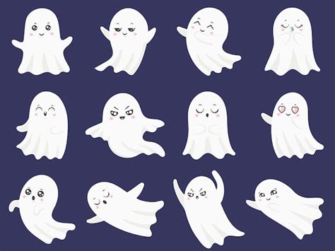 Premium Vector | Cute halloween ghosts set