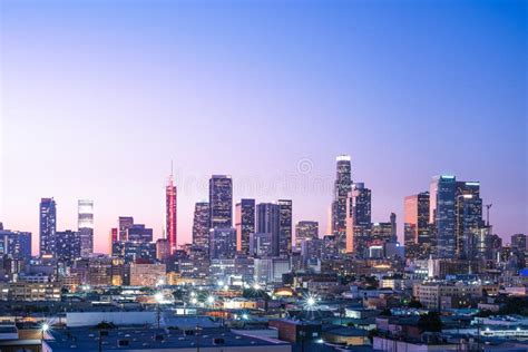 Los Angeles Skyline at Sunset Stock Photo - Image of skyline, glass ...