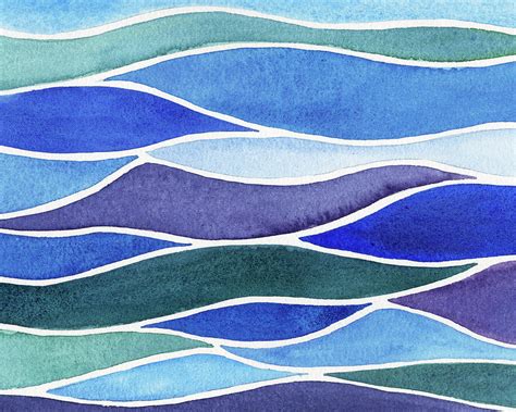 Teal Blue And Purple Abstract Ocean Waves Watercolor Painting by Irina Sztukowski - Fine Art America