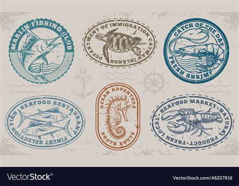 Sea animals set logotypes colorful Royalty Free Vector Image