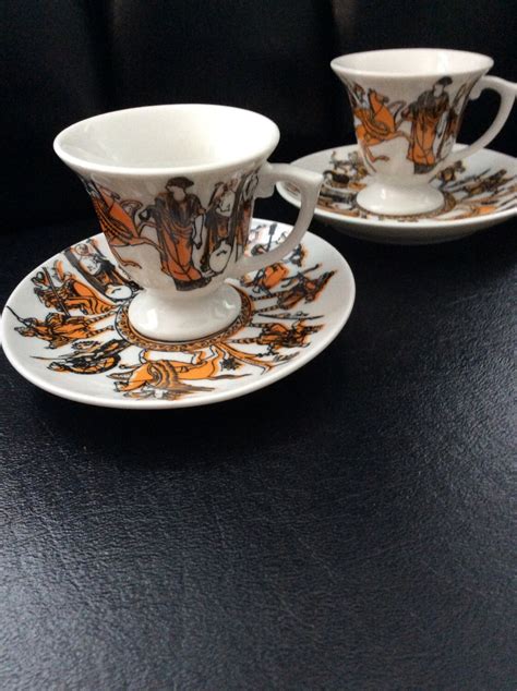 Vintage Two Demitasse Greek Coffee Cups and Saucers | Etsy