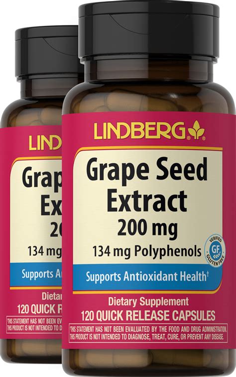 Grape Seed Extract 200 mg, 120 Capsules x 2 Bottles | PipingRock Health Products