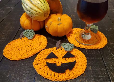 Crochet Pumpkin Coasters | AllFreeCrochet.com