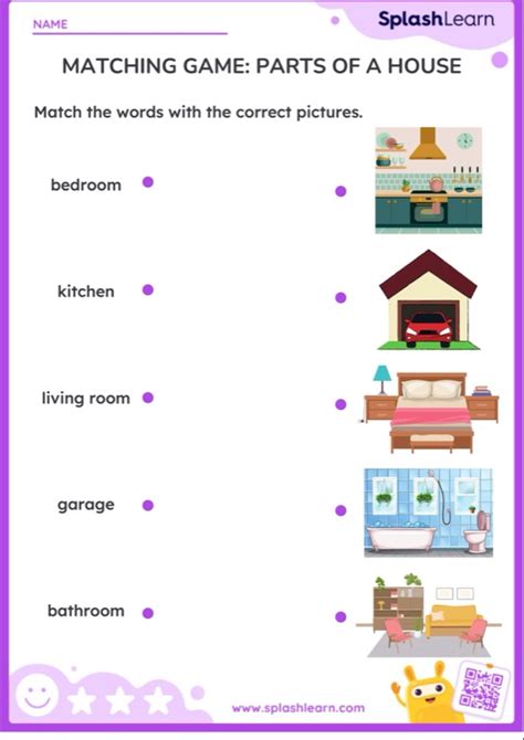 Matching Game: Parts of a House — Printable ELA Worksheet