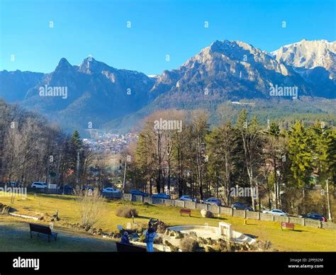 Sunny winter landscape with Bucegi mountains and Busteni ski resort in Romania Stock Photo - Alamy