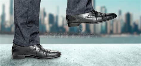 Man Takes Step in Classic Shoes. Motivation and Challenging Stock Photo - Image of businessman ...