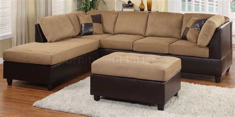 Light Brown Microfiber Modern Sectional Sofa w/Ottoman