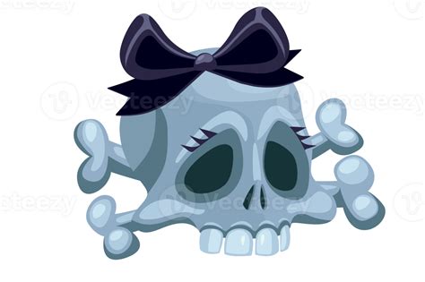 Free Cartoon human skull girl with black bow. Illustration isolated ...