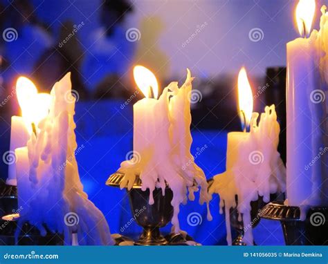 Many Paraffin Candles Burning on a Candlestick Stock Image - Image of ...