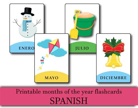 SPANISH Printable Months of the Year Flashcards SPANISH | Etsy