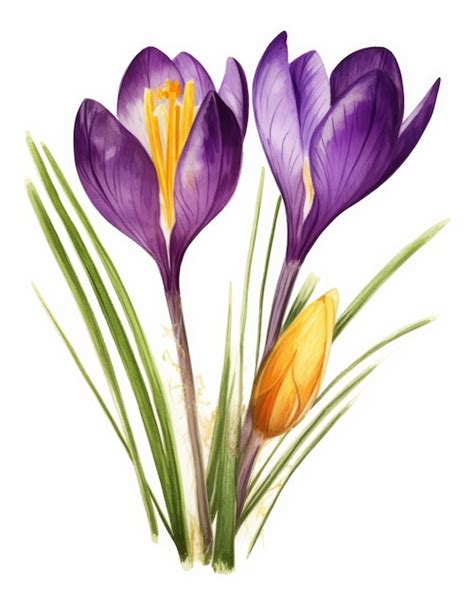 Premium Photo | Painting of purple crocus flowers on white background generative ai