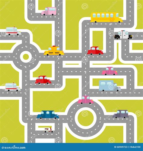 Road and Transport Seamless Pattern. Cartoon Map of Cars Stock Vector - Illustration of kids ...