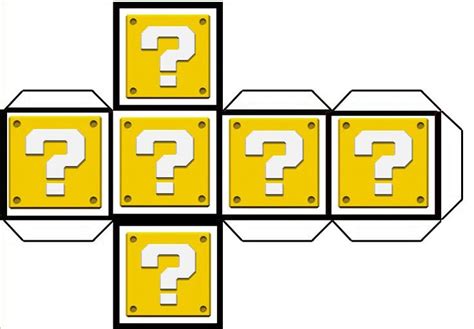 four yellow question boxes with black and white squares on them, all in ...