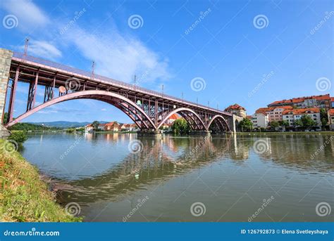 Drava River, Sky Reflection and Bridge. the Main Bridge Across Drava ...