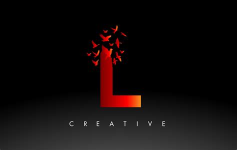 Red L Logo Letter with Flock of Birds Flying and Disintegrating from ...