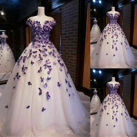 Vintage Wedding Dresses Purple 3D Flowers Off Shoulder A Line Bridal ...