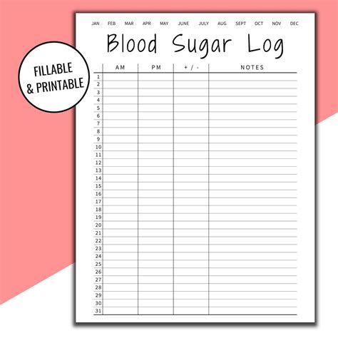 Editable & Printable Blood Sugar Log, Blood Sugar Reading, Blood ...