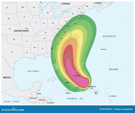 Map for a Hurricane Warning in the Caribbean and the Eastern Usa Stock ...