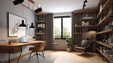 Minimalist Workspace With Wooden Shelves Background, 3d Rendering Home ...