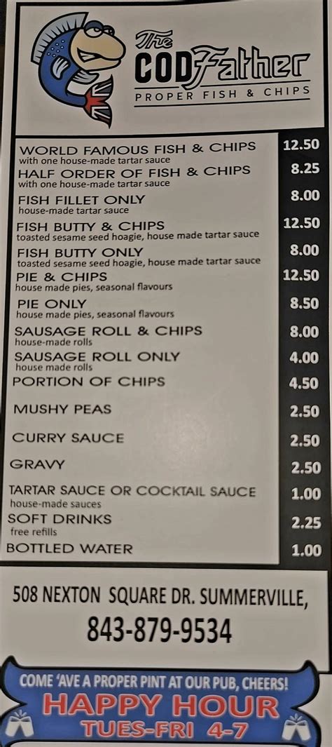 Menu at The CODfather, Proper Fish & Chips II restaurant, Summerville