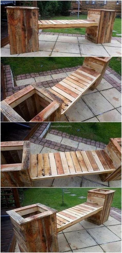 three pictures of wooden benches made out of pallets