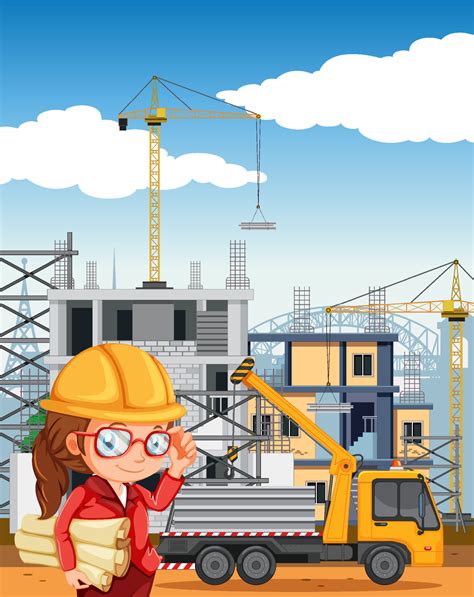 Cartoon scene of building construction site 7474100 Vector Art at Vecteezy