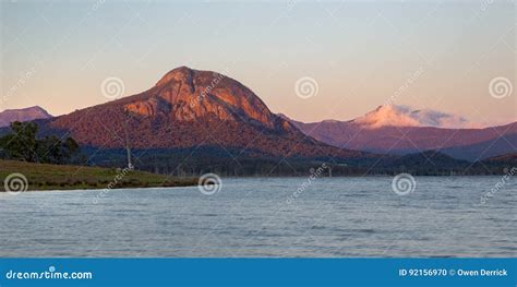 Lake Moogerah Sunrise with Mount Greville in Background, Queensland, Australia Stock Photo ...