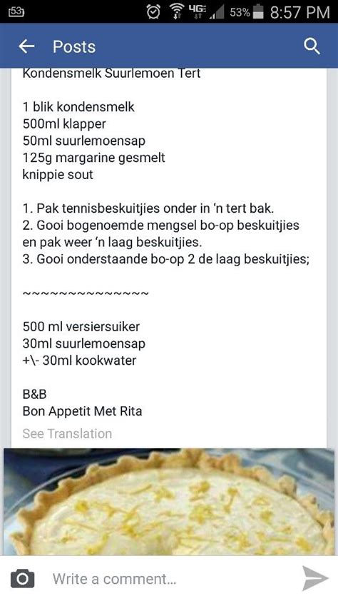 Kondensmelk suurlemoen tert | Cooking recipes desserts, Savory snacks, Milk recipes