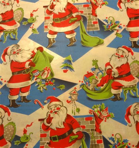 Vintage 1950's Christmas Wrapping Paper, Colorful Santa Scenes, NOS | eBay | Vintage christmas ...